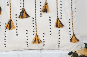 Hand Tufted Texture Boho Ivory and Mustard Yellow Fringe <b>Cushion</b> <b>Cover</b> Handmade Decorative Pillow Case for Sofa Bedroom Living - Product Image 4