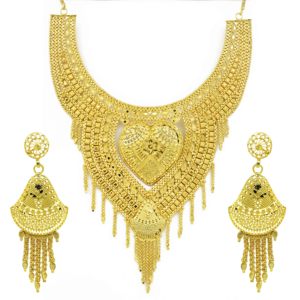 ชุดเครื่องประดับเจ้าสาวชุบทอง 14K/18K/24K แบบยาว ดีไซน์แบบดั้งเดิมของตุรกี สไตล์ดูไบ สำหรับงานแต่งงาน ขายส่ง - Product Image 4