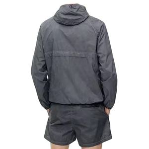 Conjunto Deportivo Casual de Verano para Hombre, Chaqueta Cortavientos Ligera con Capucha, Color Sólido, Secado Rápido, Manga Larga, Pantalones Cortos - Product Image 2
