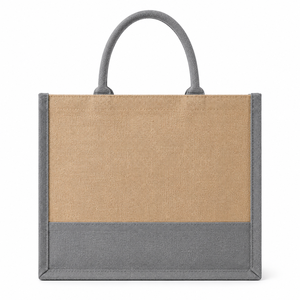 Sac de courses en toile grande taille gris avec poignée beige et anse supérieure pour les courses - Product Image 1