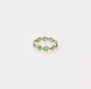 Anillo de Eternidad con Bisel de Esmeralda Verde Natural en Forma de Lágrima, Oro Amarillo Sólido de 18K, Anillo de Lujo con Gema Tallada en Pera, Piedra de Nacimiento de Mayo - Product Image 3