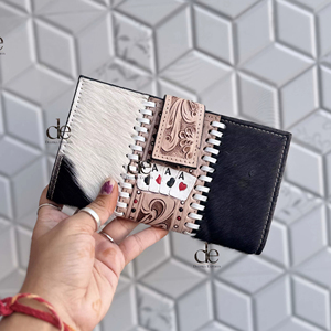 Hand Tooled Carving Cards Wallet Clutch Phone Case Stylish Cowhide <b>Fur</b> Leather Wallet Multi Uses Western Leather Wallets - Product Image 1