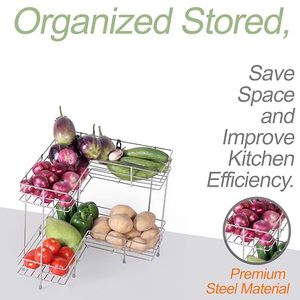 Estante metálico apilable de cuatro niveles para organizar alimentos en la cocina con exhibición de verduras - Product Image 3