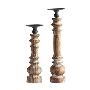 Ensemble de porte-bougies rustiques vintage en bois, style farmhouse vieilli, pour bougies pilier, centre de table décoratif pour la maison - Product Image 1