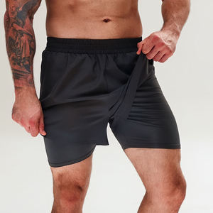 Custom Men's Polyester Spandex Double <b>Layer</b> Quick Dry Breathable Eco-Friendly Drawstring Closure <b>Mid</b> Waist Gym Training Shorts - Product Image 6