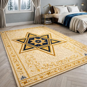 Modern Geometric Handmade Latex Backing Area Rug Quilted Floor <b>Mat</b> Cream Blue Carpet for Living Room Bedroom Prayer Golf - Product Image 3