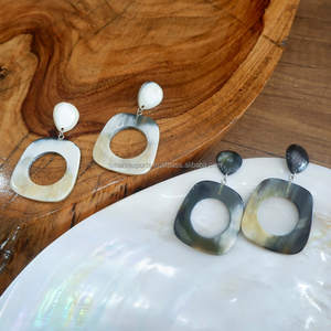 งานหัตถกรรมจากธรรมชาติทำด้วยมือน้ำหนักเบาทันสมัยต่างหูทรงเขาควายต่างหูทรงหยดน้ำมีรูกระดุมรูปวงรีสำหรับผู้หญิง - Product Image 2