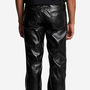 Customized Top Design High Quality <b>Men</b> Leather Pants Custom Made Genuine Lambskin Leather Canvas Straight Mid Button Fly - Product Image 6