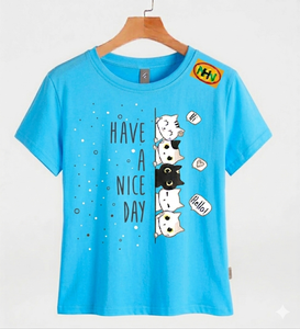 Camisetas de Moda Personalizadas para Mujer, Cuello Redondo, Color Sólido, Manga Corta, Camisetas Casuales para Mujer, Fabricante de Fábrica - Product Image 1