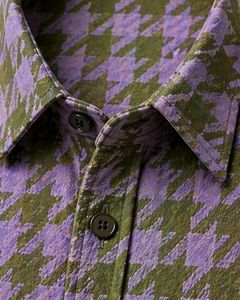 Customized Lavender Olive Houndstooth Check Casual Shirt For Men Slim Fit Long Sleeve <b>Button</b> Down Cotton Stylish Premium Wear - Product Image 5