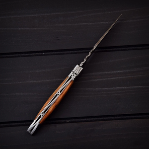 Couteau pliant à lame droite en acier Damas fait main, manche en bois, OEM, EDC, pour le camping, la survie, la chasse, vente en gros aux États-Unis et en Europe - Product Image 4