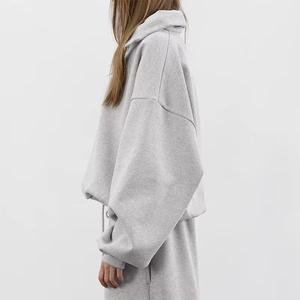 Quarter Zip up Boxy Hoodie Custom Heavy <b>Weight</b> 400gsm 100% Cotton Cropped Hoodie Unisex Fleece Zipper Hoodie - Product Image 3