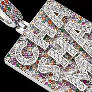 Iced Out Colorful Moissanite Stone Letter <b>Pendant</b> 925 <b>Silver</b> Hip Hop Bling Necklace Personalized <b>Initial</b> Letter <b>Pendant</b> For Men - Product Image 2