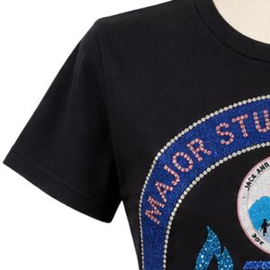 <b>Women</b> <b>Black</b> Rhinestone Graphic T <b>Shirt</b> Short Sleeve Crew Neck Sparkle Torch Design Crystal Embellished Casual Fashion Tee - Product Image 5
