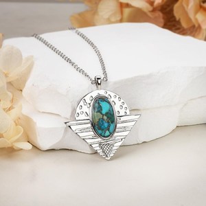 Collar de Plata de Ley 925 con Colgante de Turquesa y Baño de Oro de 14K, Gema Natural, Joyería para Mujer, Regalo - Product Image 3