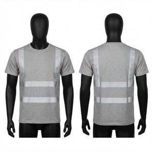 Premium Work T Shirt 220g Cotton Bamboo Fiber <b>Fabric</b> Grey Color Reflective Safety <b>Tape</b> Panels Custom Logo Wear Uniform Anti-UV - Product Image 1