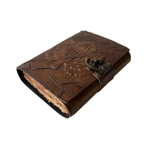 <b>Leaf</b> Embossed Grimoire Hardcover Genuine Leather Classic Notebook Brown Handmade Unlined Deckle Edge <b>Paper</b> Best Customised Gift - Product Image 4