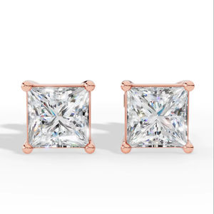 Boucles d'oreilles clous en or 10K avec diamant de laboratoire taille princesse solitaire à quatre griffes, bijoux de luxe, fournisseur en gros - Product Image 1