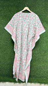 Indian Handmade Cotton <b>Kaftan</b> Women's Long V-Neck <b>Maxi</b> Floral Block Print Cotton <b>Kaftan</b> Dress Indian <b>Maxi</b> Loungewear - Product Image 2