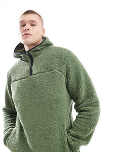 Sweat à capuche personnalisé en polaire sherpa brodé, col montant demi-zip, chaud, doux, confortable, streetwear décontracté, pull premium pour l'hiver - Product Image 1