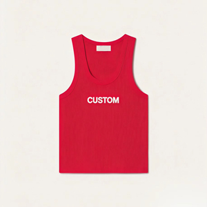 Custom Red Women's Cotton Tank <b>Top</b> Scoop Neck Casual Fitted Breathable Knitted Sleeveless Front Print - Product Image 4