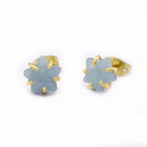 8mm Natural Aquamarine Star Prong Stud Earrings Gold Plated <b>Crystal</b> Fashion Jewelry for Women - Product Image 1