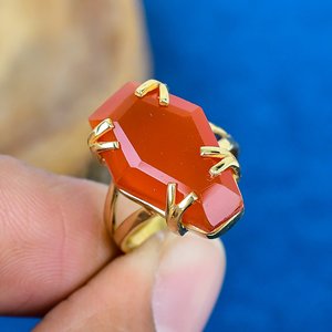 Handmade Coraline Gemstone Coffin Shape <b>Ring</b> 18k Gold Micron Over 925 Sterling <b>Silver</b> - Product Image 1