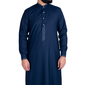 Wholesale Royal Blue <b>Men</b> <b>Thobe</b> Solid Color Saudi Jubba Islamic Clothing Long Sleeve Arabic Robe For <b>Men</b> Kandura Dishdasha Robe - Product Image 4