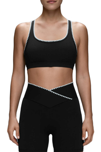 Soutien-gorge de sport noir sans couture pour femme, col en U, bretelles spaghetti, maintien moyen, haut de yoga, couleur unie - Product Image 3