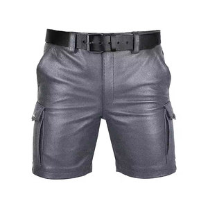 Pantalones cortos clásicos de cuero con diseño de bolsillo con cremallera, estilo motero, pantalones cortos casuales de moda para uso diario, para montar al aire libre - Product Image 2