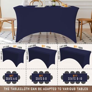 Navy Blue 4FT Spandex Rectangle Tablecloth Washable Wrinkle-Free Stretch <b>Covers</b> Comfortable Cloths for Your <b>Table</b> - Product Image 2