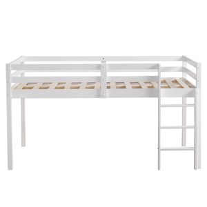 Elevated Twin <b>Pine</b> Wooden <b>Bed</b> with Cross Bracing & Straight Ladder White-Kids' <b>Bed</b> - Product Image 6