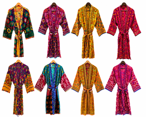 Camisón Kimono Floral con Cuello en V para Mujer, Estilo Phulkari Nupcial, 100% Algodón Tejido, Cintura Elástica, Mangas Largas, Opción Personalizada - Product Image 1