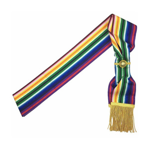 Faja Tradicional de Marinero con Rayas Arcoíris y Flecos Dorados, Emblema Decorativo y Borlas - Product Image 1
