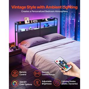 Cabecera de Cama Queen Size con 2 Estantes de Almacenamiento, Luces LED, 3 Tomas de Corriente y 3 Puertos USB, Estructura Resistente de Acero al Carbono - Product Image 3