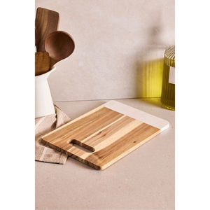 Planche à découper élégante en marbre blanc et bois d'acacia naturel avec poignée, rectangulaire, pour la cuisine et le service - Product Image 6