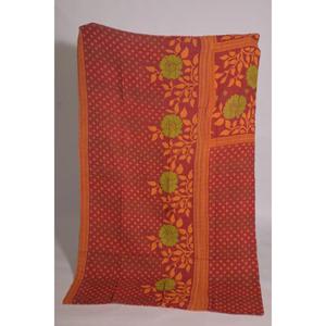 Vintage Kantha <b>Quilt</b> Handmade Printed Floral Cotton Washable Indian Reversible Boho Bedding Bedspread Blanket - Product Image 1