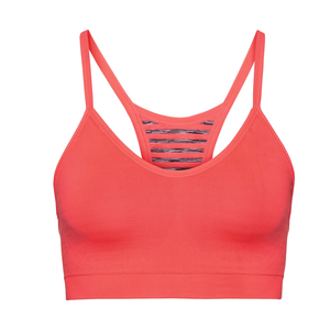 Sujetador deportivo rojo con logo personalizado para mujer, sujetador deportivo sin costuras, acolchado, inalámbrico, para yoga, gimnasio y fitness. - Product Image 6