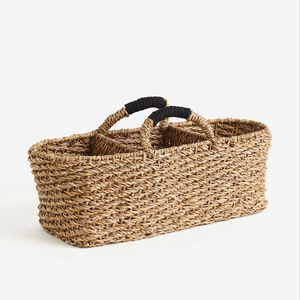 Three-compartment seagrass <b>basket</b> with handle Handmade <b>Storage</b> <b>Basket</b> Wholesale eco-friendly Made in Vietnam - Product Image 1