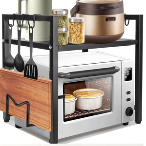 OEM/ODM Vietnam Extendable Kitchen Storage Rack Metal Countertop <b>Shelf</b> Microwave Oven Stand with <b>Hooks</b> Organizer - Product Image 4
