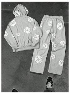 ชุดเซ็ตเสื้อฮู้ดดี้และกางเกงสเวตแพนท์สตรีทแวร์ OEM สำหรับผู้ชาย ผู้ผลิตชุดวอร์มโอเวอร์ไซส์ผ้าเทอร์รี่แบบสั่งทำพิเศษ ล้างสีแบบแอซิดวอช ทรงขาบานประดับคริสตัล - Product Image 2