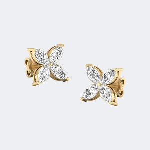 0.50CTW Marquise Prong Flower <b>Cluster</b> Earrings Vintage Women's 9K Gold Lab Grown - Product Image 1