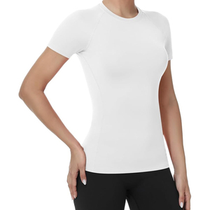 <b>Women's</b> <b>White</b> <b>Short</b> <b>Sleeve</b> Crew Neck Slim Fit Quick Dry Knitted Solid Color Polyester T-<b>Shirt</b> Casual Sporty Athletic Wear - Product Image 3