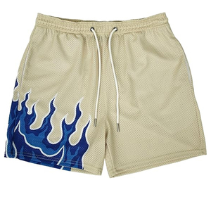 Shorts de basketball personnalisés avec logo brodé par sublimation, design flamme, taille mi-haute, longueur genou 5 pouces, respirants en maille pour hommes - Product Image 5