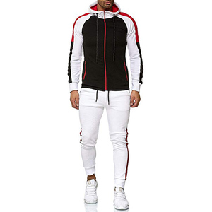 Conjunto Deportivo para Hombre en Rojo y Negro con Bloques de Color, Sudadera con Capucha y Cremallera de Manga Larga, Bolsillos Laterales, Ropa Deportiva Casual de Verano 2 en 1 - Product Image 4