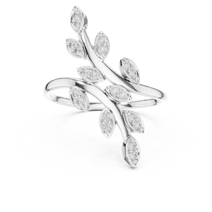 Anillo de Diamantes Cultivados en Laboratorio DEWDROP LEAF, Oro Blanco de 18 Quilates con Baño de Rodio, Corte Brillante, para Compromiso, Boda, Fiesta, Regalo de San Valentín - Product Image 1