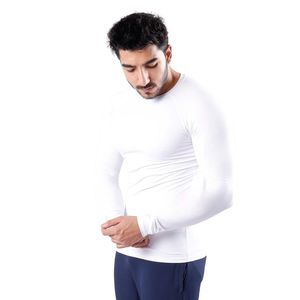 White Men's Crew Neck <b>Long</b> <b>Sleeve</b> Athletic Shirt Slim Fit Compression Gym Workout Training Fitness Performance Sportswear <b>Top</b> - Product Image 3