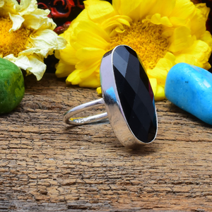 Bague ovale en onyx noir, argent sterling 925, pierre précieuse, bague de mariage ou d'anniversaire pour femme - Product Image 2
