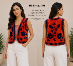 Novedad: Chaleco Corto de Mujer de Terciopelo con Bordado Floral Vintage RAJASTHANI TEXTILE, Logotipo Frontal, Cuello en V, Prenda Exterior Tipo Pullover - Product Image 1
