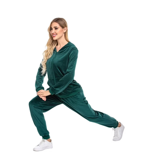Ensemble de survêtement 2 pièces en velours uni pour femme, avec sweat à capuche zippé et pantalon de jogging, coupe-vent, respirant, tenue de sport décontractée pour l'automne - Product Image 4